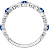 14K Gold Round Natural Blue Sapphire Vintage-Inspired Scroll Ring - White Gold - view 2
