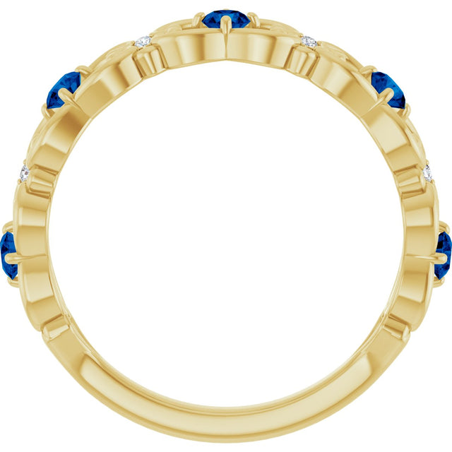 14K Gold Round Lab-Grown Blue Sapphire Vintage-Inspired Scroll Ring - Yellow Gold - view 2