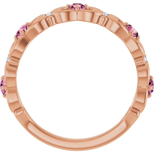 14K Gold Round Natural Pink Tourmaline Vintage-Inspired Scroll Ring - Rose Gold - view 2