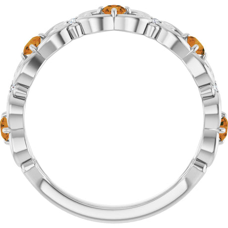 Platinum Round Natural Citrine Vintage-Inspired Scroll Ring - view 2