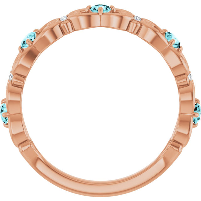 14K Gold Round Natural Blue Zircon Vintage-Inspired Scroll Ring - Rose Gold - view 2