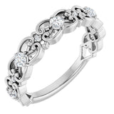 Platinum Round Natural Diamond Vintage-Inspired Scroll Ring