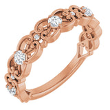 14K Gold Round Natural Diamond Vintage-Inspired Scroll Ring - Rose Gold