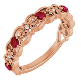 14K Gold Round Natural Ruby Vintage-Inspired Scroll Ring - Rose Gold