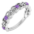 Platinum Round Natural Amethyst Vintage-Inspired Scroll Ring