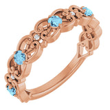 14K Gold Round Natural Aquamarine Vintage-Inspired Scroll Ring - Rose Gold