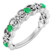 14K Gold Round Lab-Grown Emerald Vintage-Inspired Scroll Ring - White Gold