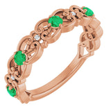 14K Gold Round Natural Emerald Vintage-Inspired Scroll Ring - Rose Gold