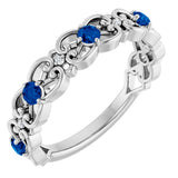 Platinum Round Lab-Grown Blue Sapphire Vintage-Inspired Scroll Ring