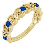 14K Gold Round Natural Blue Sapphire Vintage-Inspired Scroll Ring - Yellow Gold