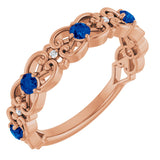 14K Gold Round Natural Blue Sapphire Vintage-Inspired Scroll Ring - Rose Gold