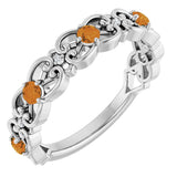 14K Gold Round Natural Citrine Vintage-Inspired Scroll Ring - White Gold