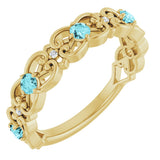 14K Gold Round Natural Blue Zircon Vintage-Inspired Scroll Ring - Yellow Gold