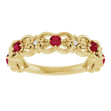 14K Gold Round Lab-Grown Ruby Vintage-Inspired Scroll Ring - Yellow Gold - view 3