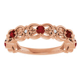 14K Gold Round Natural Mozambique Garnet Vintage-Inspired Scroll Ring - Rose Gold - view 3