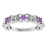 Platinum Round Natural Amethyst Vintage-Inspired Scroll Ring - view 3