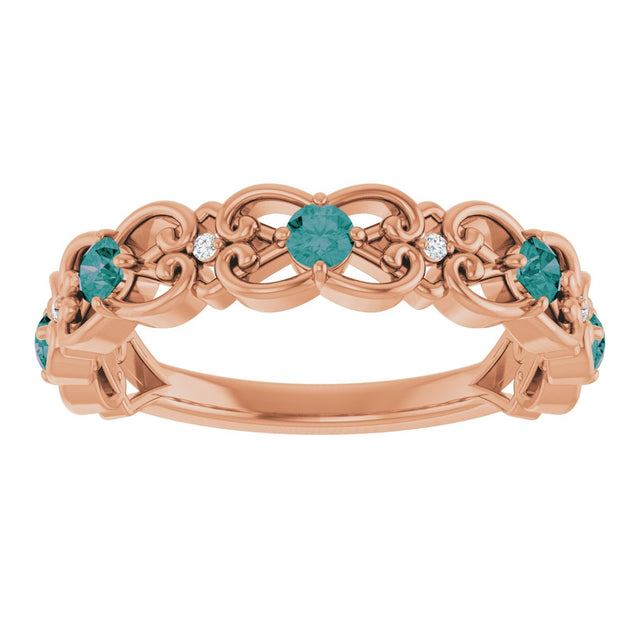 14K Gold Round Lab-Grown Alexandrite Vintage-Inspired Scroll Ring - Rose Gold - view 3