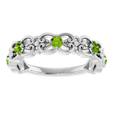 Platinum Round Natural Peridot Vintage-Inspired Scroll Ring - view 3
