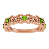14K Gold Round Natural Peridot Vintage-Inspired Scroll Ring - Rose Gold - view 3