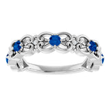 14K Gold Round Lab-Grown Blue Sapphire Vintage-Inspired Scroll Ring - White Gold - view 3
