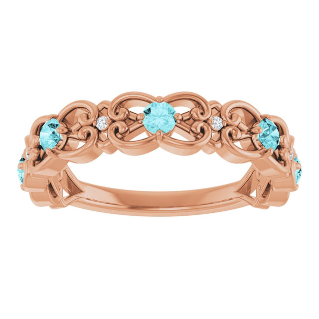 14K Gold Round Natural Blue Zircon Vintage-Inspired Scroll Ring - Rose Gold - view 3