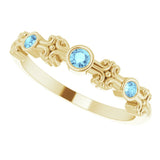 14K Gold Round Natural Aquamarine Bezel-Set Ring III - Yellow Gold - view 5