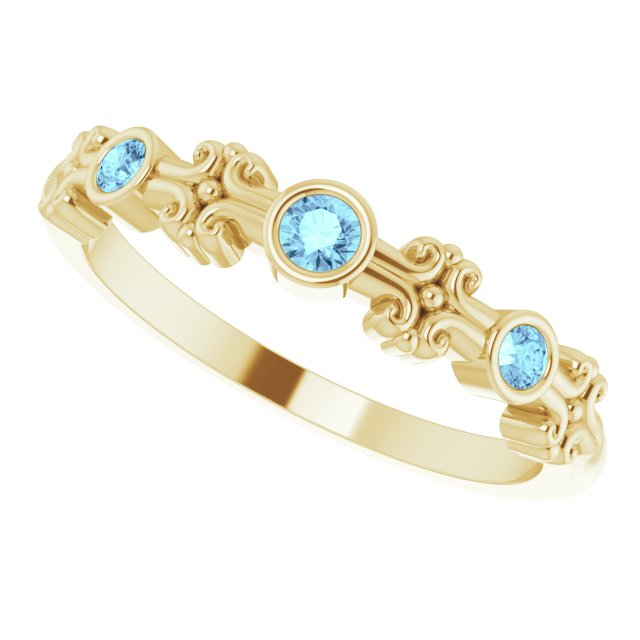 14K Gold Round Natural Aquamarine Bezel-Set Ring III - Yellow Gold - view 5