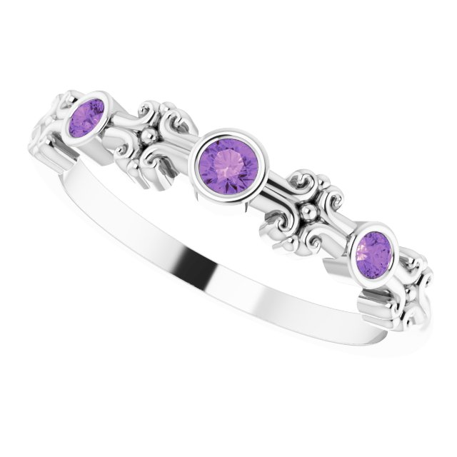 Platinum Round Natural Amethyst Bezel-Set Ring III - view 6