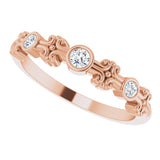 14K Gold Round Natural Diamond Bezel-Set Ring III - Rose Gold - view 6