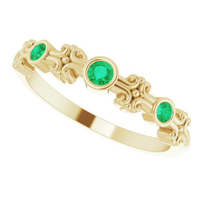 14K Gold Round Lab-Grown Emerald Bezel-Set Ring III - Yellow Gold - view 5