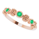 14K Gold Round Lab-Grown Emerald Bezel-Set Ring III - Rose Gold - view 6