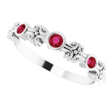 Platinum Round Lab-Grown Ruby Bezel-Set Ring III - view 6