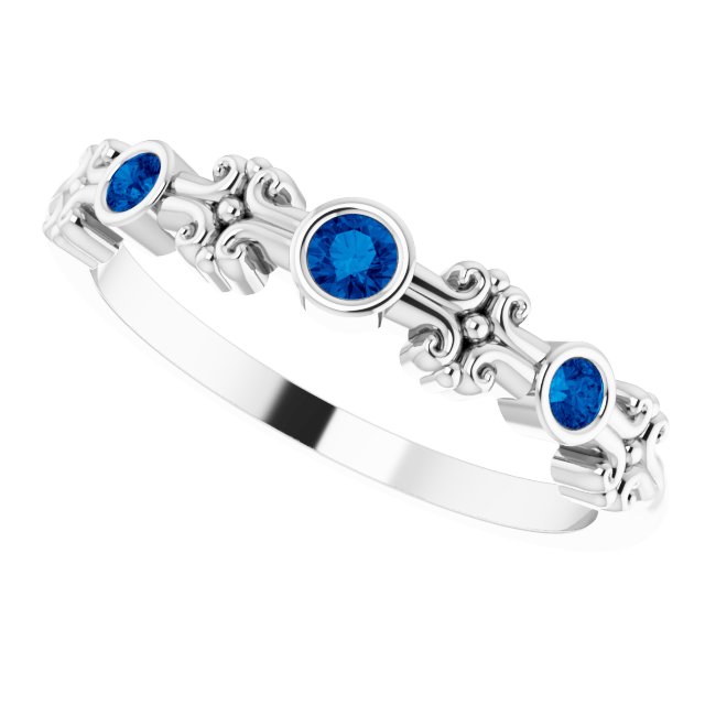 Platinum Round Lab-Grown Blue Sapphire Bezel-Set Ring II - view 6