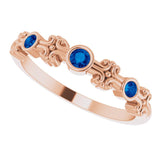 14K Gold Round Lab-Grown Blue Sapphire Bezel-Set Ring II - Rose Gold - view 6