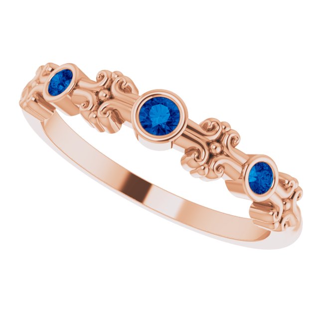 14K Gold Round Lab-Grown Blue Sapphire Bezel-Set Ring II - Rose Gold - view 6
