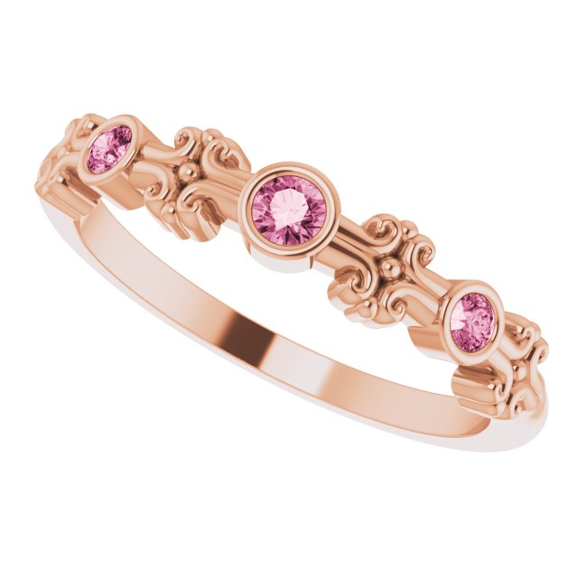 14K Gold Round Natural Pink Tourmaline Bezel-Set Ring III - Rose Gold - view 6