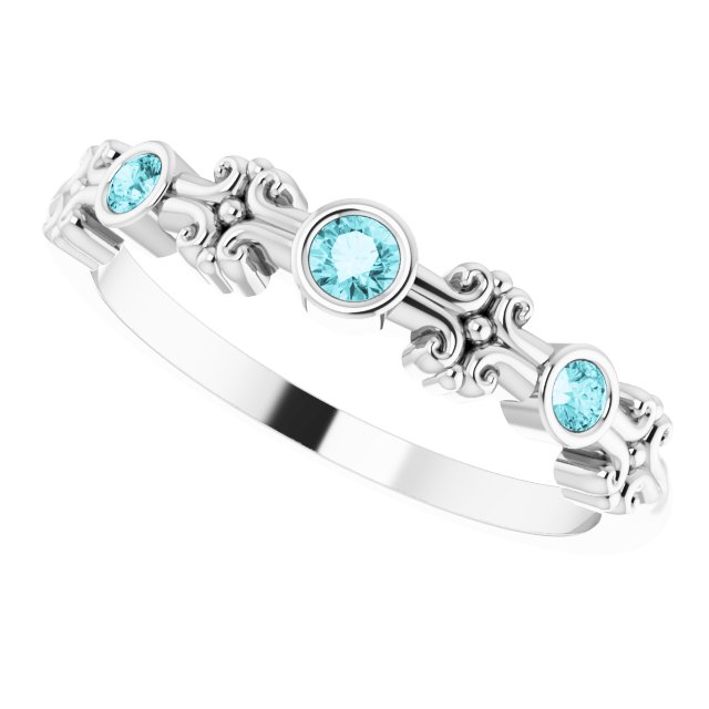 Platinum Round Natural Blue Zircon Bezel-Set Ring III - view 6