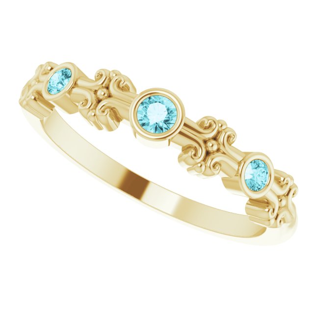 14K Gold Round Natural Blue Zircon Bezel-Set Ring III - Yellow Gold - view 5