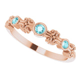 14K Gold Round Natural Blue Zircon Bezel-Set Ring III - Rose Gold - view 6