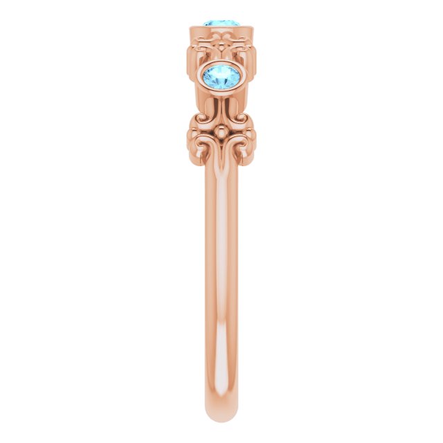 14K Gold Round Natural Aquamarine Bezel-Set Ring III - Rose Gold - view 5