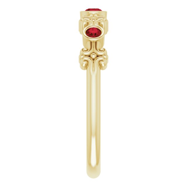 14K Gold Round Natural Mozambique Garnet Bezel-Set Ring III - Yellow Gold - view 4