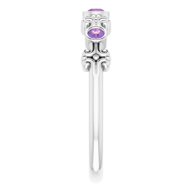 Platinum Round Natural Amethyst Bezel-Set Ring III - view 5