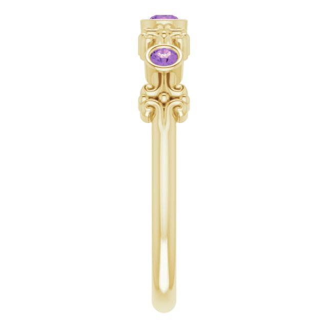 14K Gold Round Natural Amethyst Bezel-Set Ring III - Yellow Gold - view 4