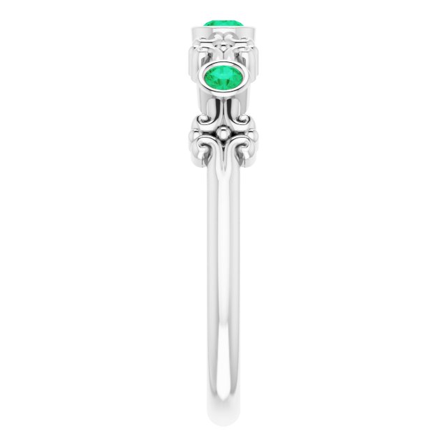 Platinum Round Natural Emerald Bezel-Set Ring III - view 5