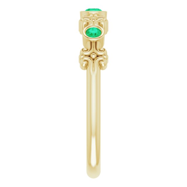 14K Gold Round Lab-Grown Emerald Bezel-Set Ring III - Yellow Gold - view 4