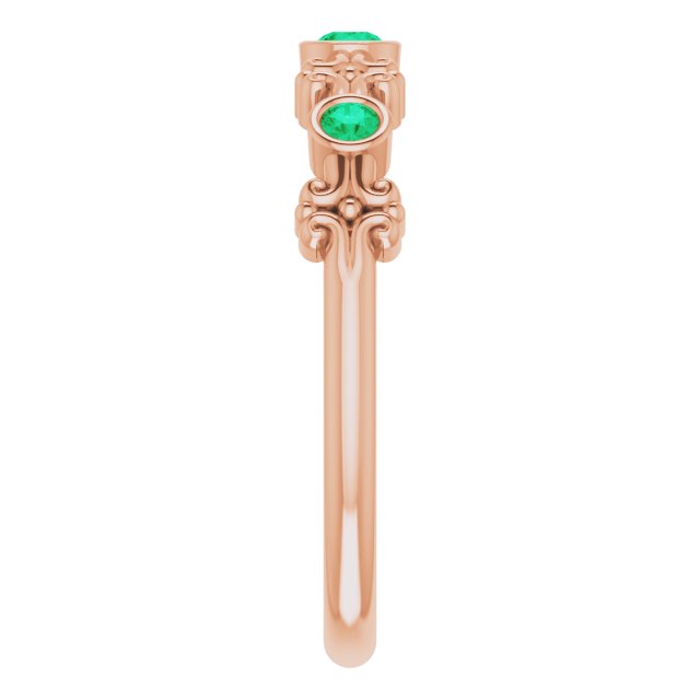 14K Gold Round Natural Emerald Bezel-Set Ring III - Rose Gold - view 5