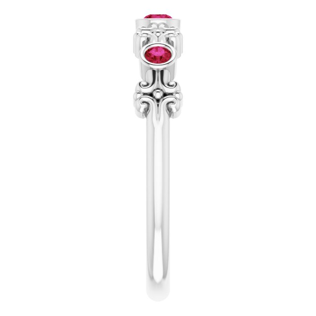 Platinum Round Lab-Grown Ruby Bezel-Set Ring III - view 5