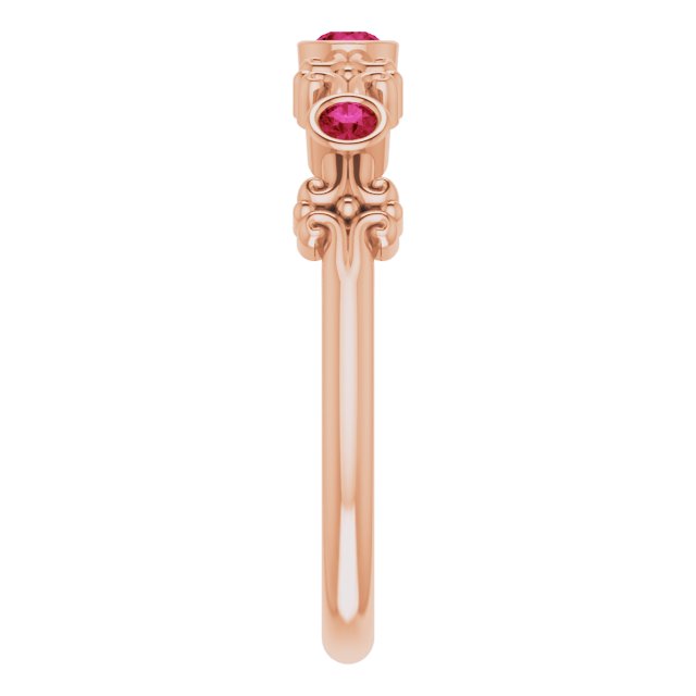 14K Gold Round Natural Ruby Bezel-Set Ring III - Rose Gold - view 5