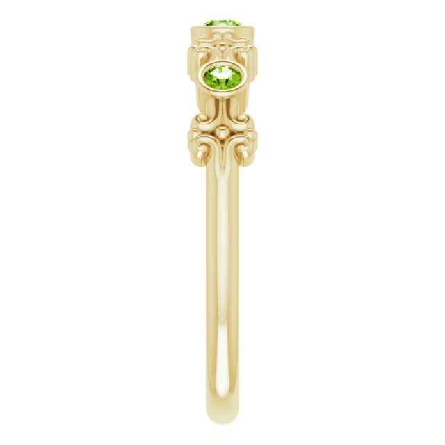 14K Gold Round Natural Peridot Bezel-Set Ring III - Yellow Gold - view 4