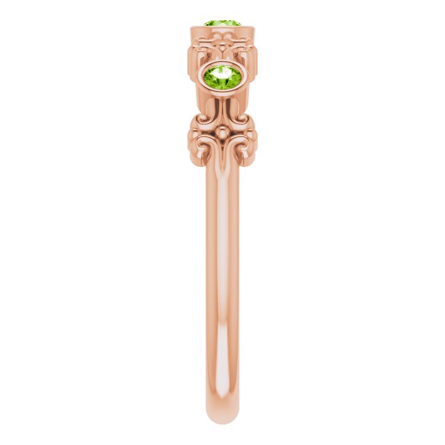 14K Gold Round Natural Peridot Bezel-Set Ring III - Rose Gold - view 5